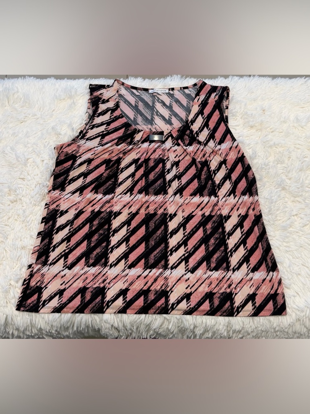 Notations Pink Black Patterned Sleeveless Top